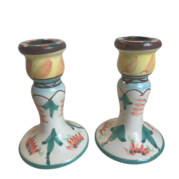 World Bazaar Candle Sticks Ceramic 5” Colorful Whimsical Spring Summer Festive - Picture 3 of 7